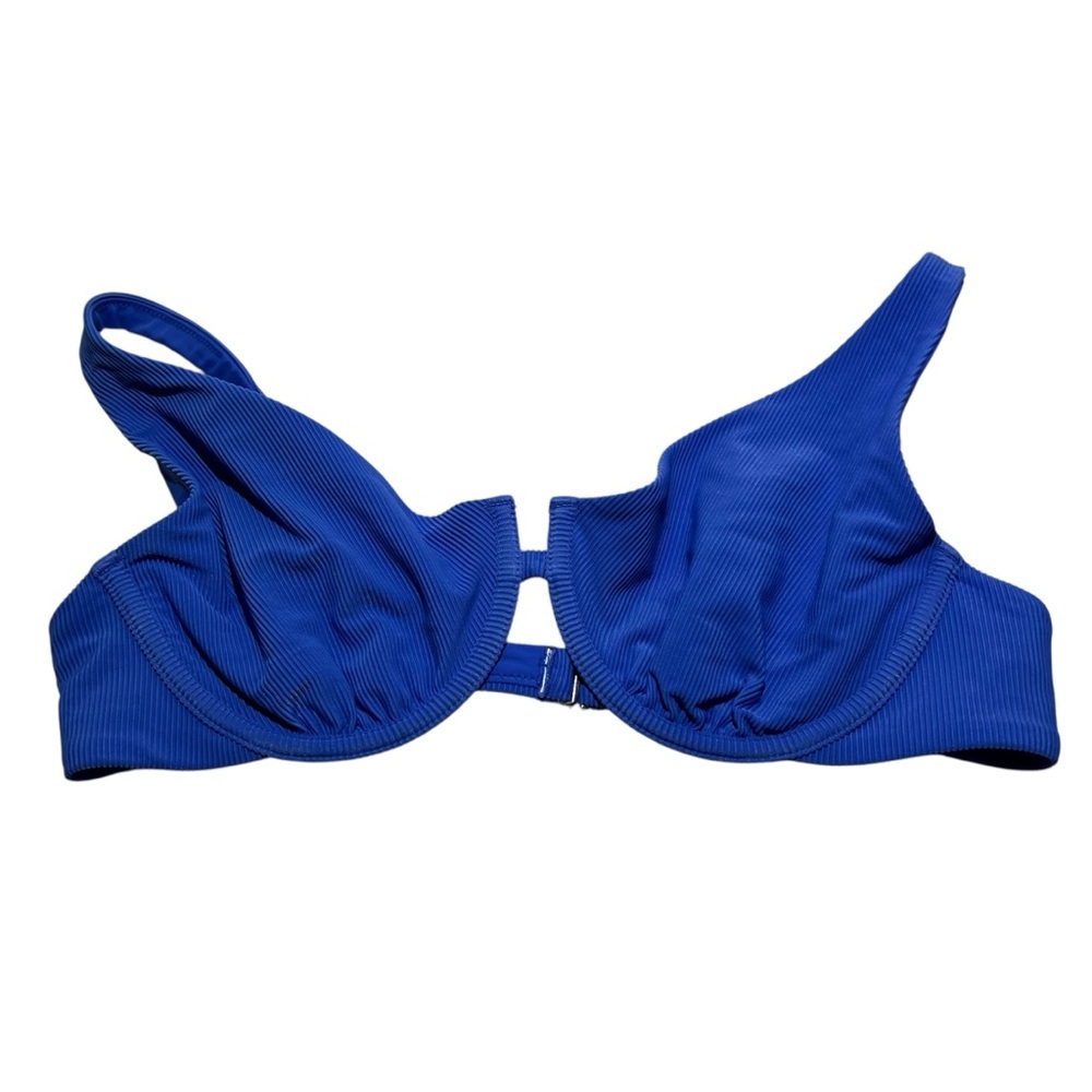 Abercrombie & Fitch Blue Ribbed Underwire Bikini Top size XL Clasp Back unpadded